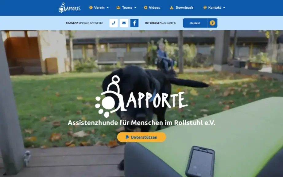 Apporte Assistenzhunde Website mit Verein und Unterstützung