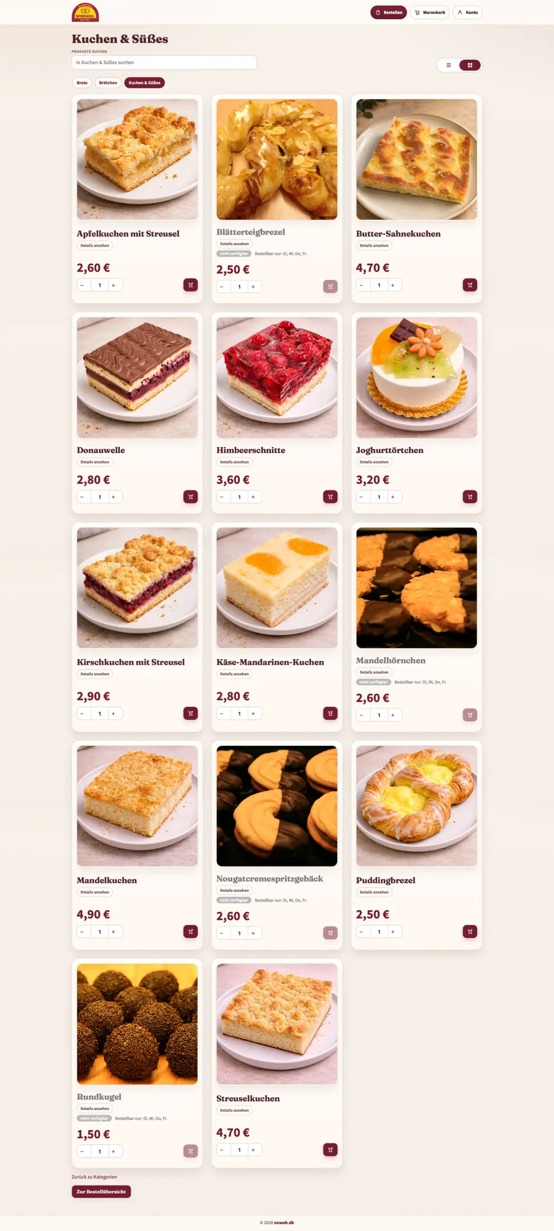 Backparadies Sprengel's custom click-and-collect service with baked goods and a shopping basket