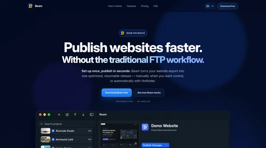 Beam, a Mac app for fast website publishing