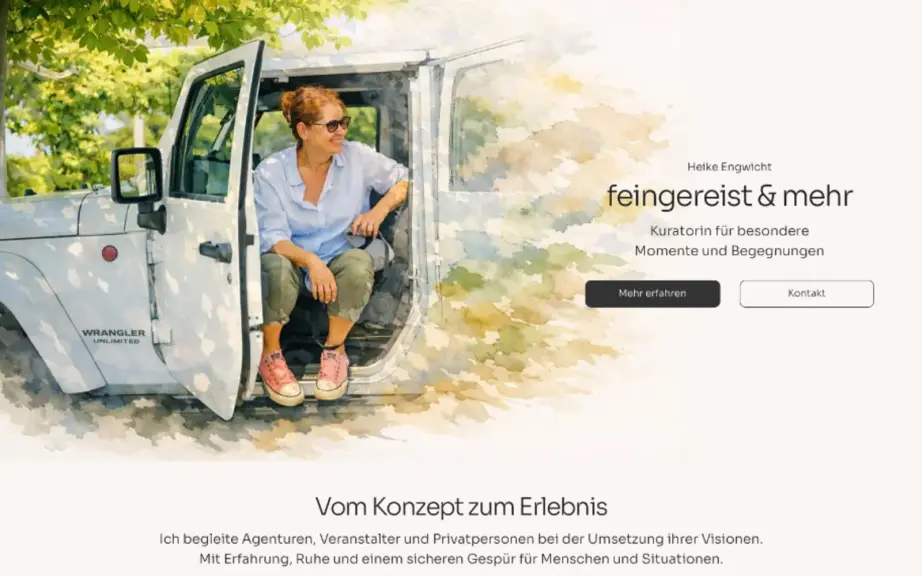 feingereist und mehr Website mit Reise- und Begegnungskonzept