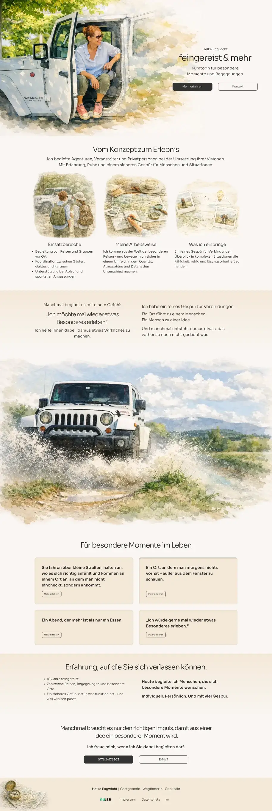 feingereist und mehr Startseite mit Onepage-Struktur