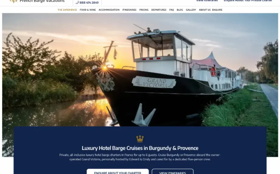 French Barge Vacations Website mit Luxury Hotel Barge Cruise