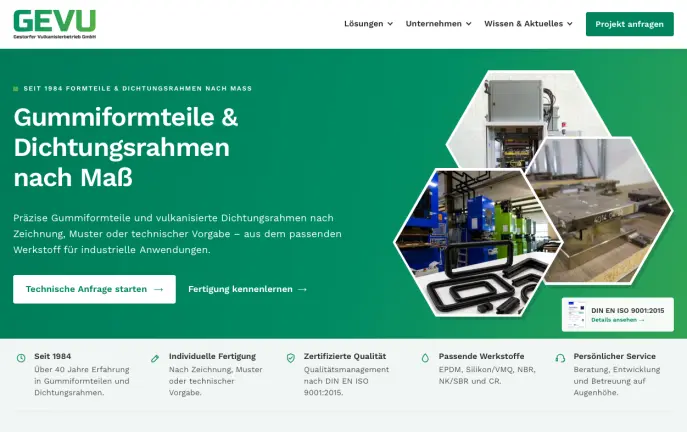 GEVU GmbH Website für Gummiformteile und Dichtungsrahmen