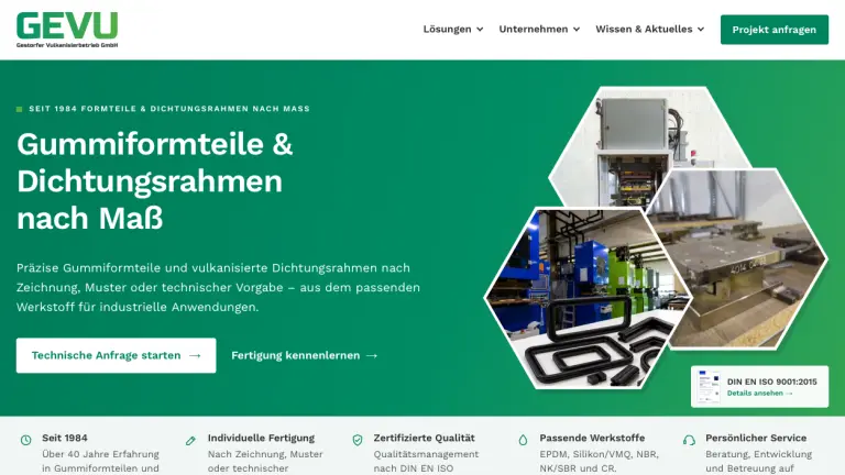 GEVU GmbH Website für Gummiformteile und Dichtungsrahmen