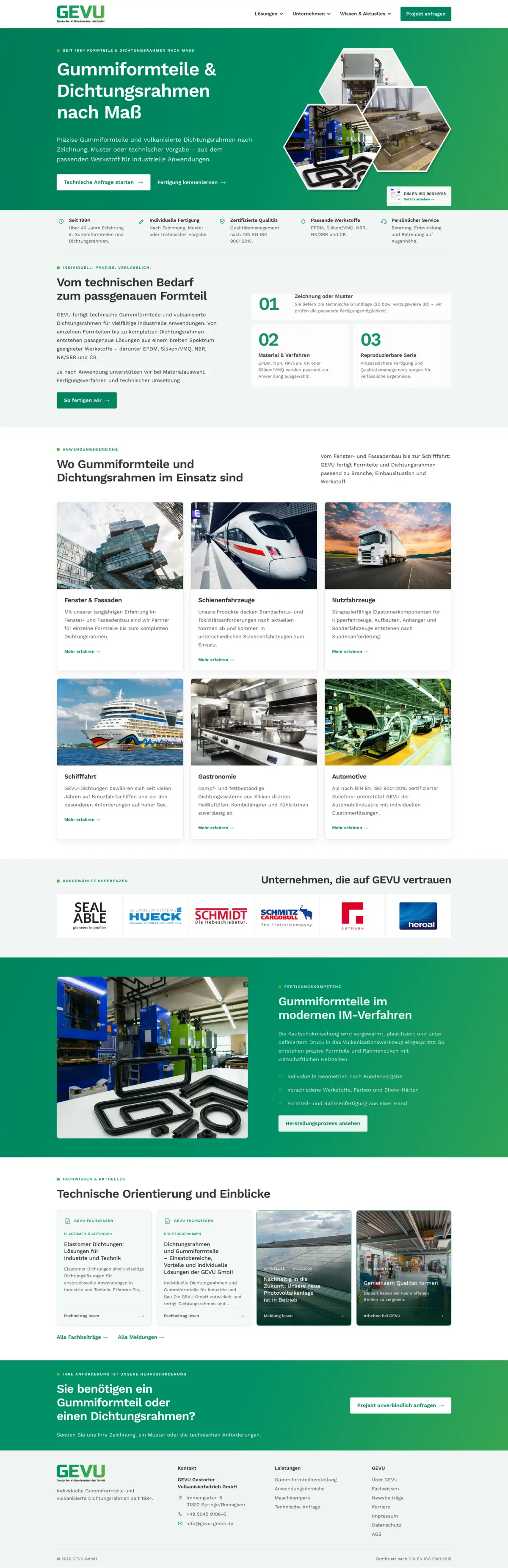 GEVU GmbH Startseite mit Produktion und Anwendungsbereichen