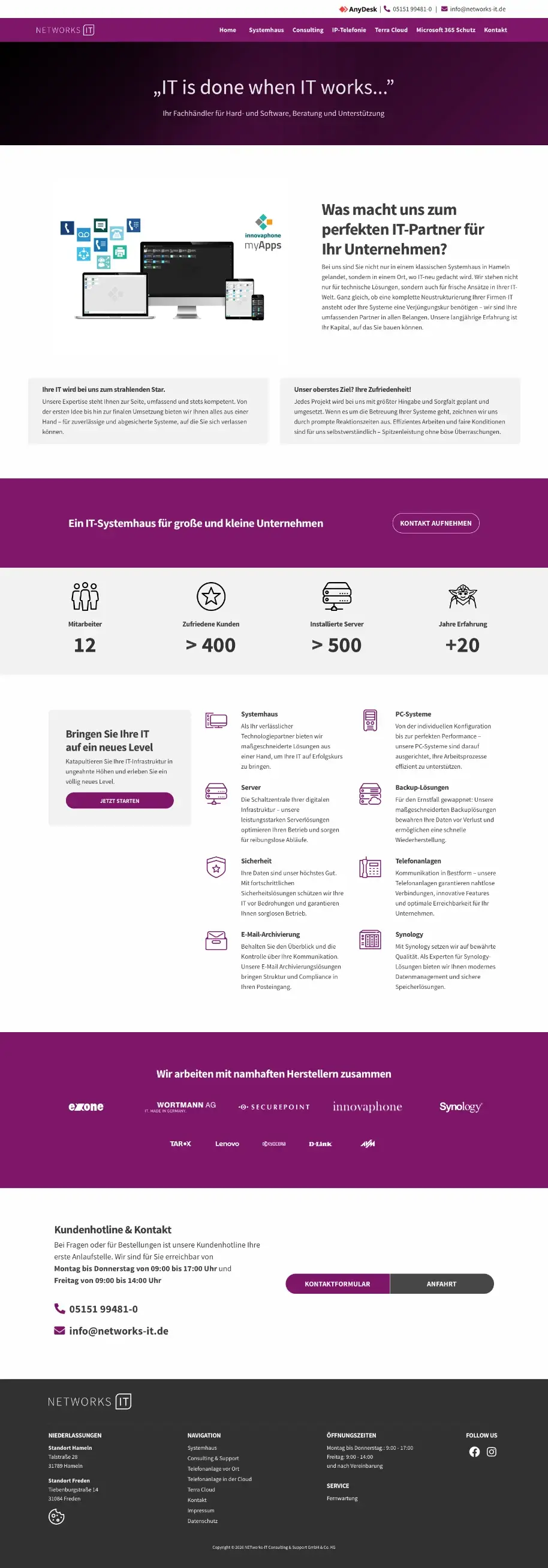 NETworks-IT Startseite mit Leistungen und Kontakt