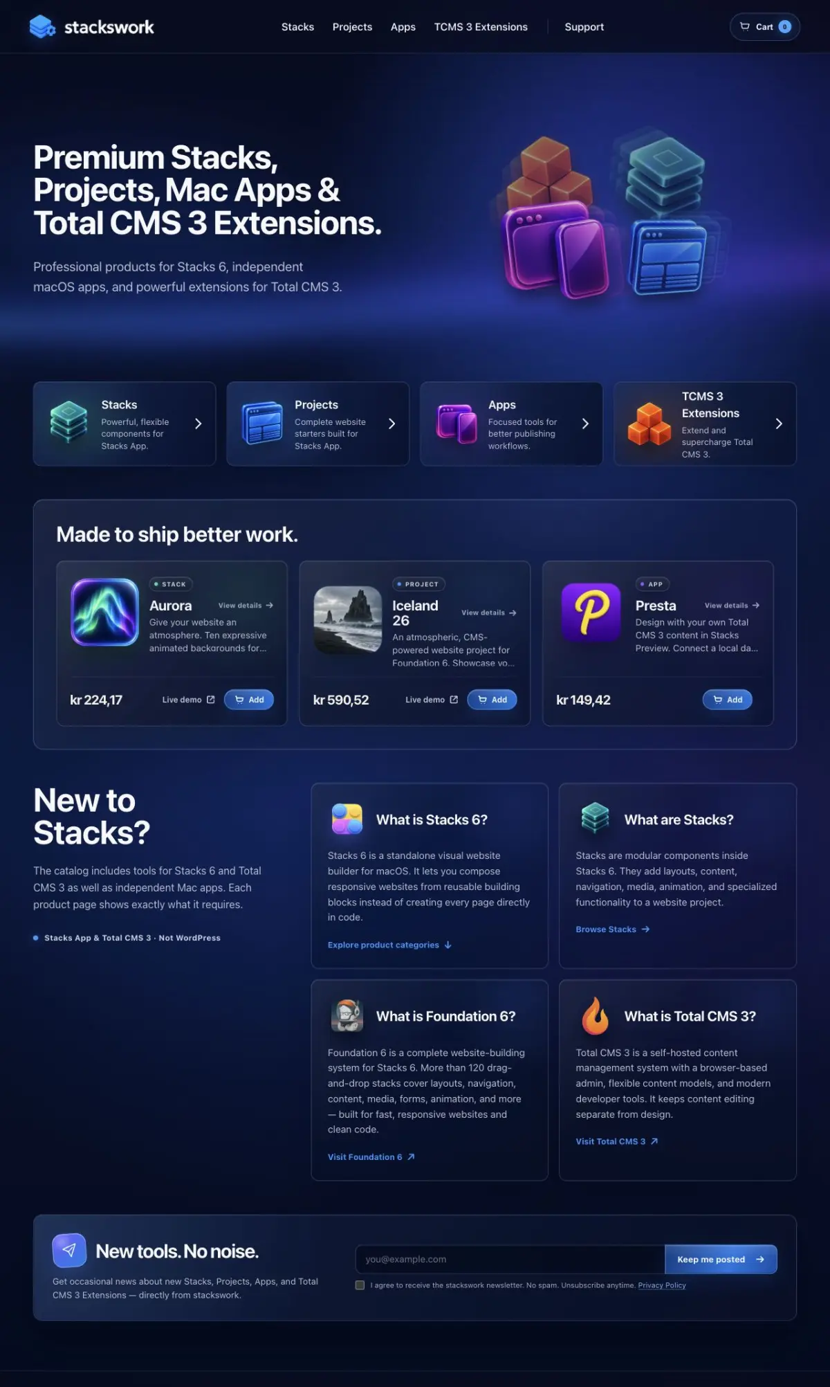 Stackswork shop with product categories and my own applications